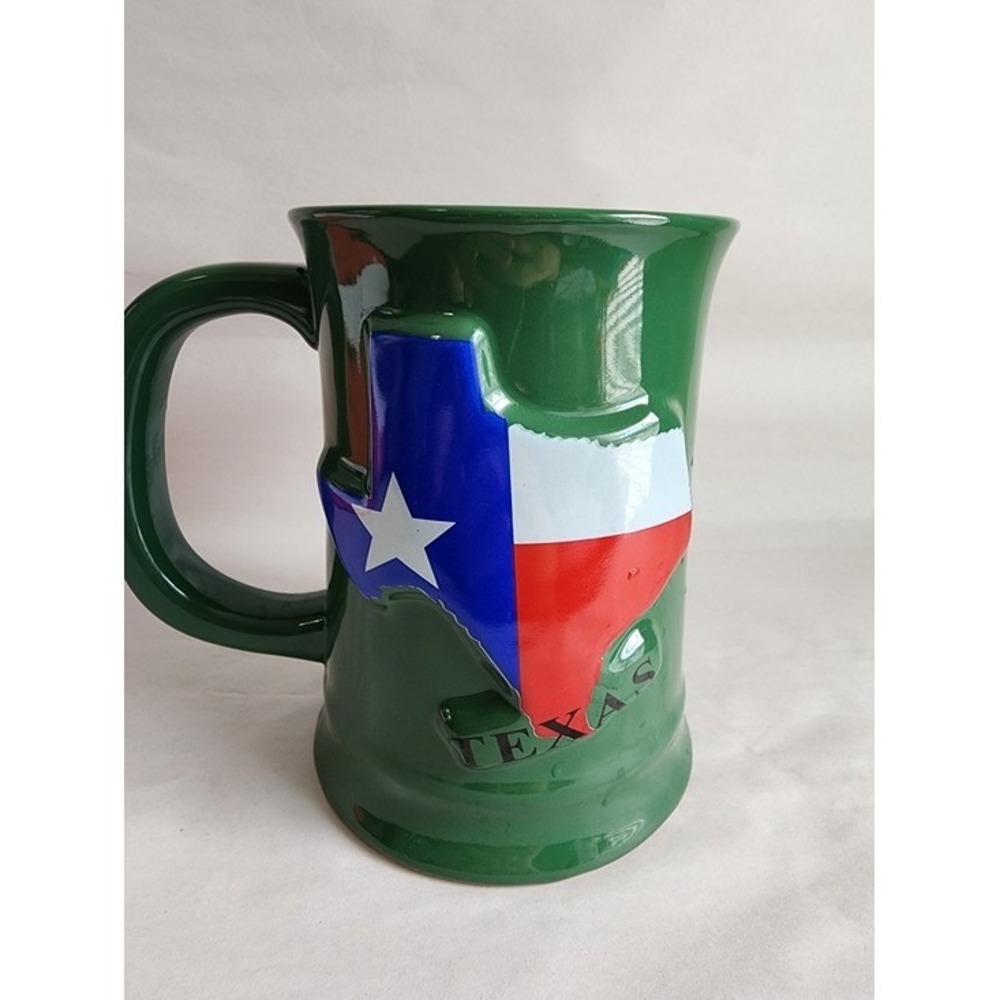 Cabelas Texas Lone Star Flag Coffee Mug Green Ceramic Hunting Fishing Outfitter